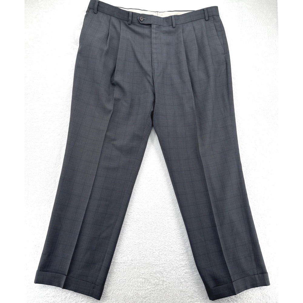 Ralph Lauren Mens Dress Pants 42W x 32L Grey Glen Plaid Pleated Cuffed Trousers‎